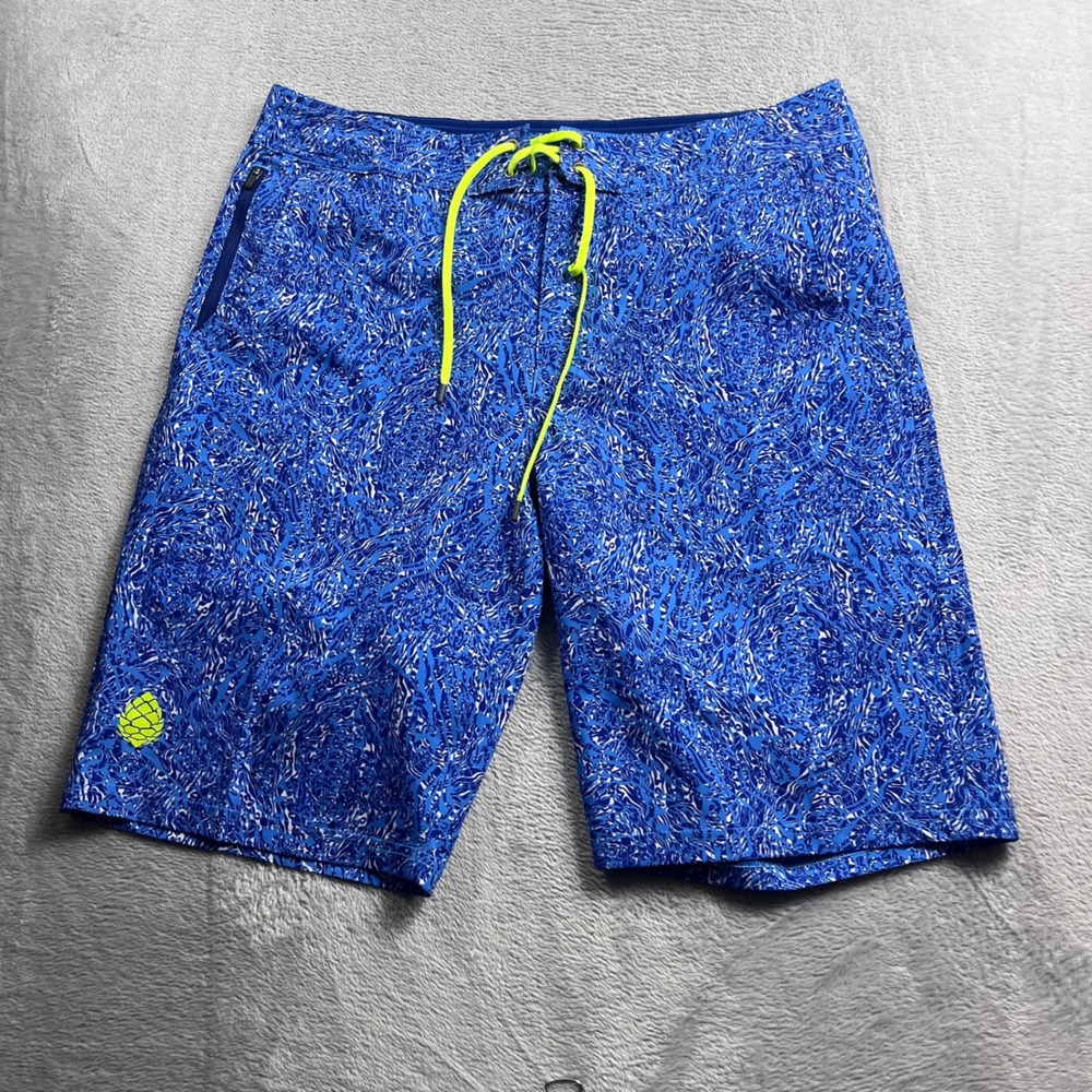 Stio CFS Board Shorts Mens 34 Blue Abstract Print Swim Trunks 21.5 Outseam